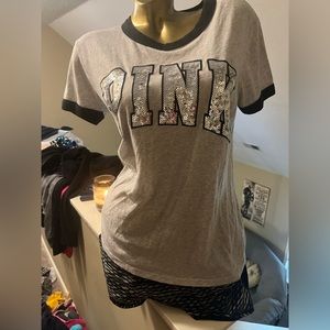 Vintage Women’s Pink From VS Grey Sequin T Shirt